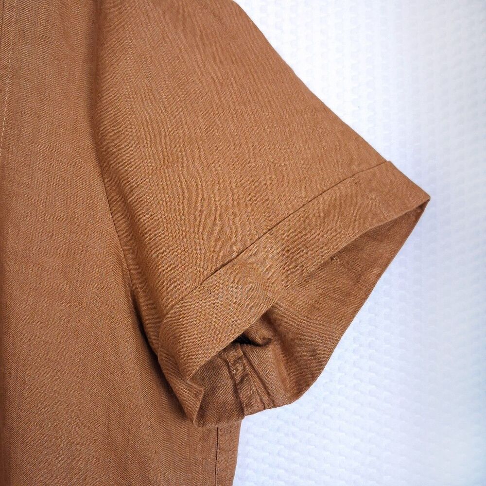 Quince NWT European Linen Short-Sleeve Swing Dress Golden Brown Pintuck Size XL - Picture 3 of 10